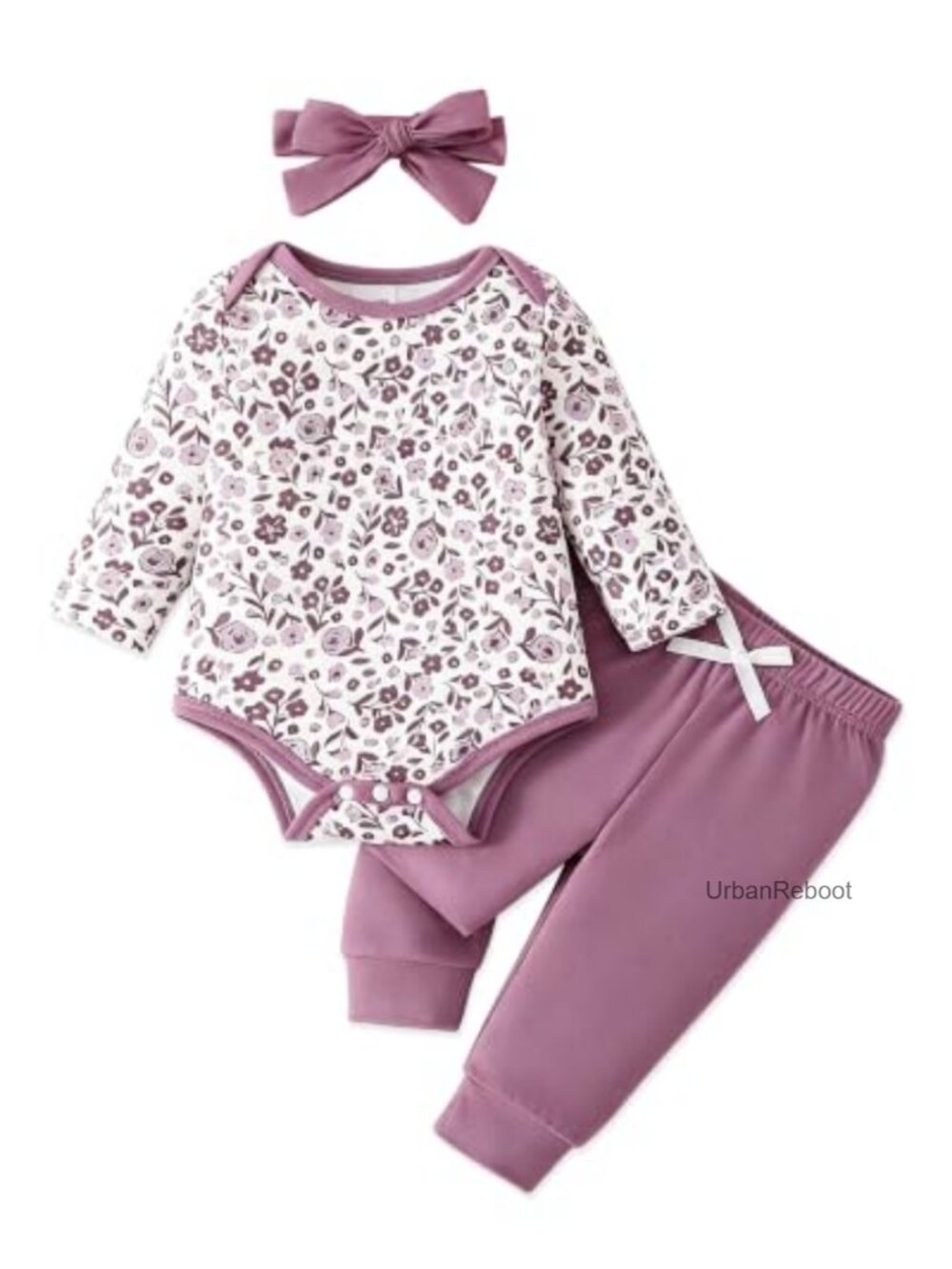 Newborn Baby Girl Cotton Blend Romper Pant Set with Headband